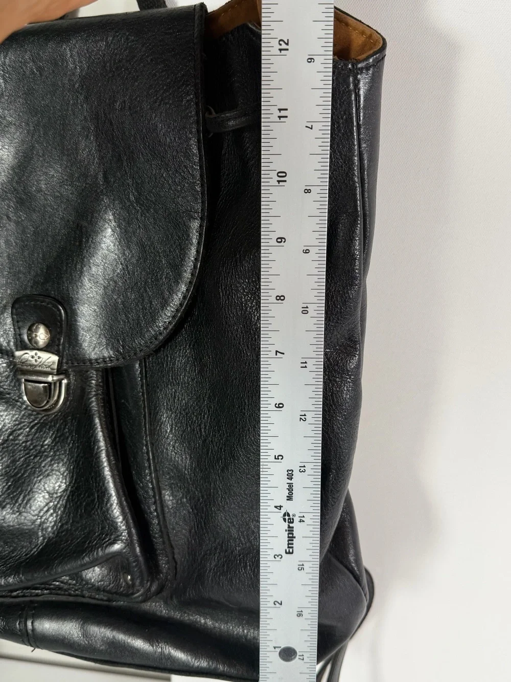 Patrica Nash black leather drawstring backpack
